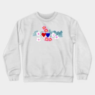 Red and Blue Love, Blossoms, Mountains Crewneck Sweatshirt